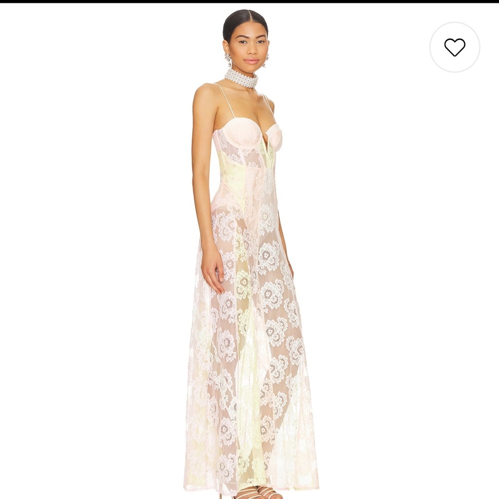 For Love & Lemons Sheer Lace Maxi Dress in Pink and Yellow - Picture 7 of 12